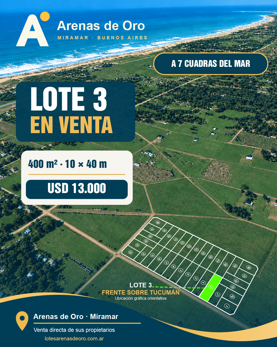 Publicación oficial del lote 3 en venta en Arenas de Oro, Miramar